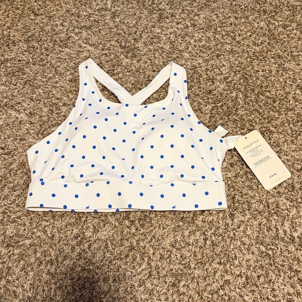 Fabletics sports bra blue polka dot NWT